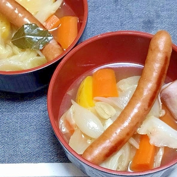 ソーセージを焼いて作るポトフ